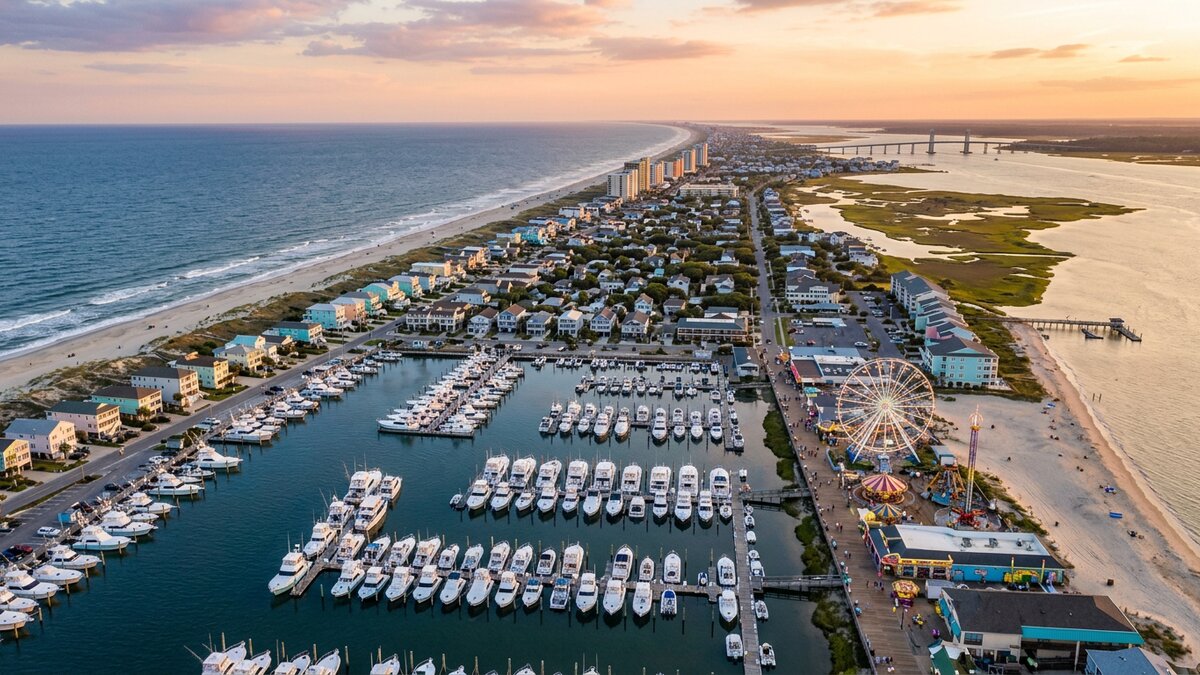 Waterfront and dock in Carolina Beach, North Carolina