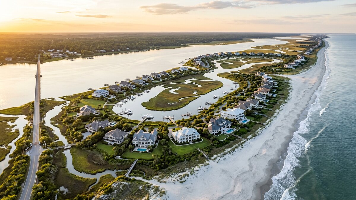 Waterfront and dock in Figure Eight Island, North Carolina