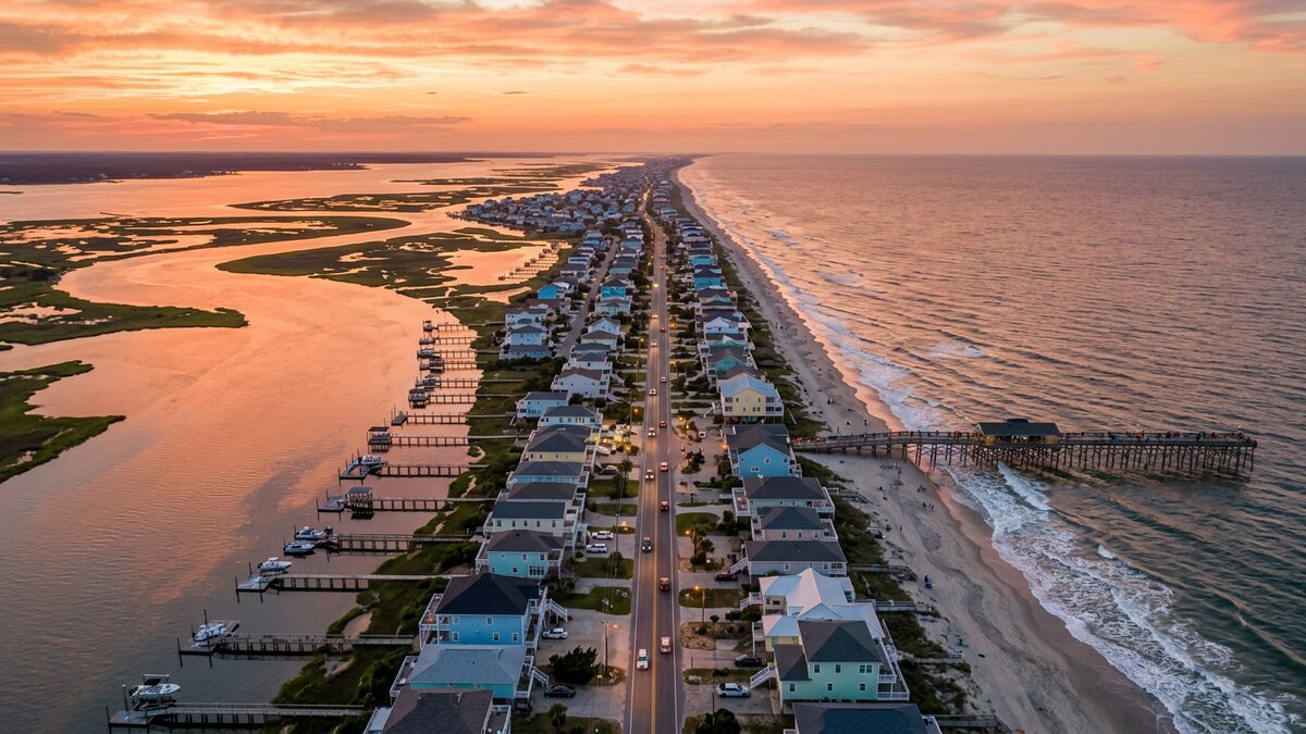 Waterfront and dock in Topsail Beach, North Carolina