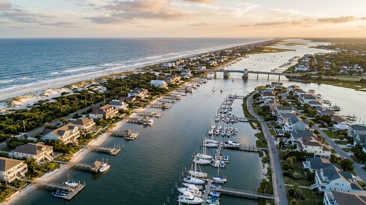 Waterfront and dock in Wrightsville Beach, North Carolina